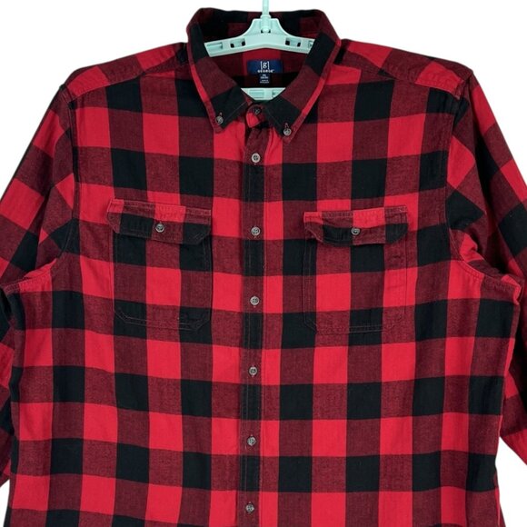 George Men's Red Buffalo Check Button-Down Long Sleeve Shirt 3XL (54-56) Cotton - Picture 3 of 10